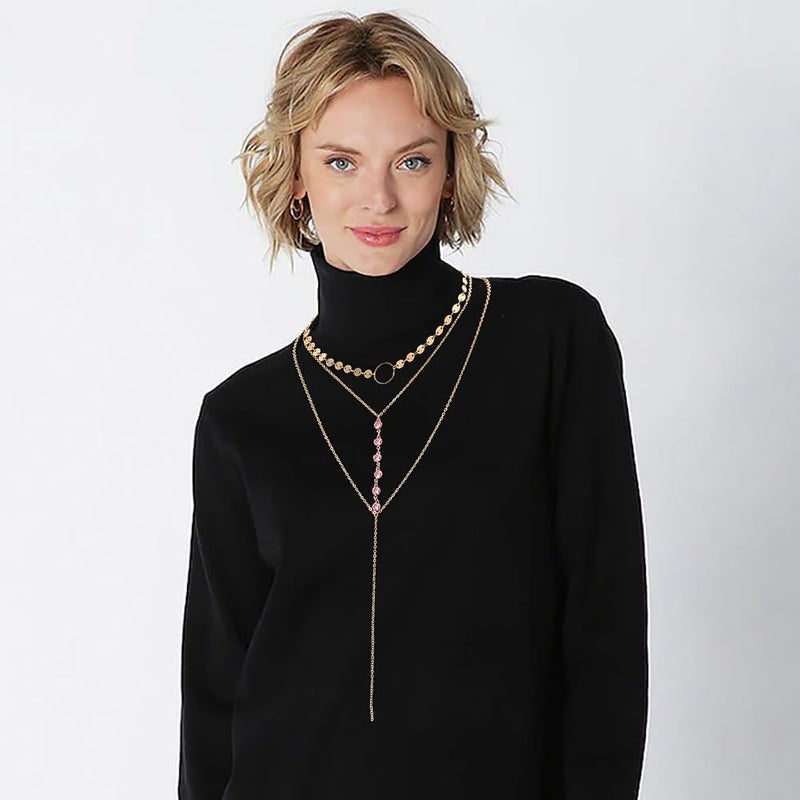 Suyi Stylish Layered Sequins Choker Necklace with Thin Long Chian Pendant for Women Lady - Image 4